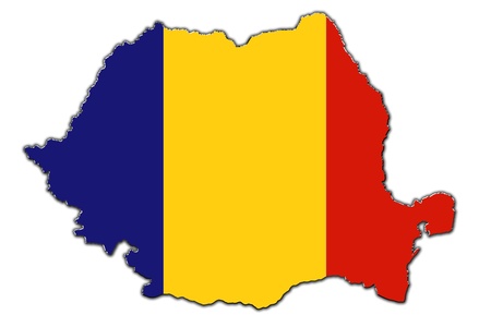 Outline map of Romania covered in Romanian flagの写真素材