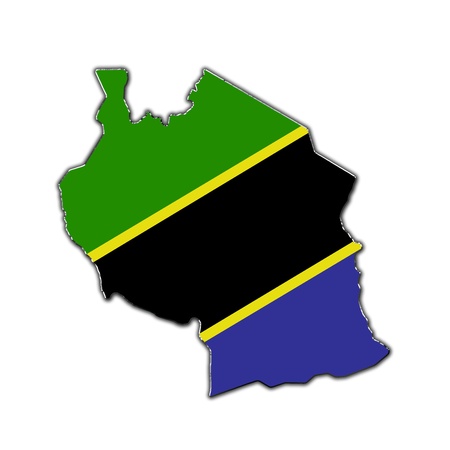 Outline map of Tanzania covered in flag of Tanzaniaの写真素材