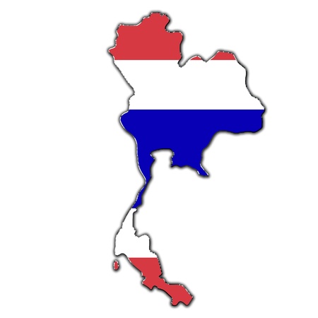 Outline map of Thailand covered in flag of Thailandの写真素材