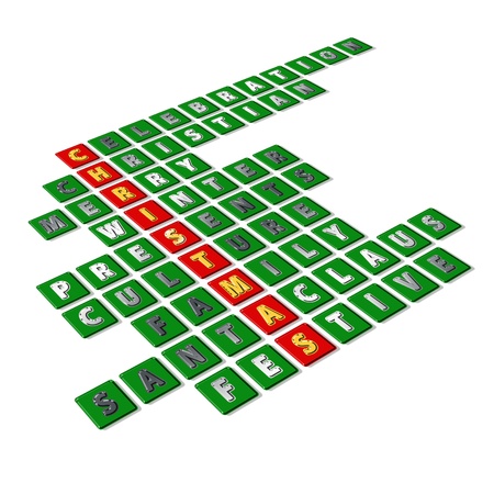 Merry Christmas wishes arising from the different words in a crossword puzzleの写真素材