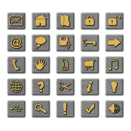 Set of twenty-five various icons shown in the form of buttonsの写真素材