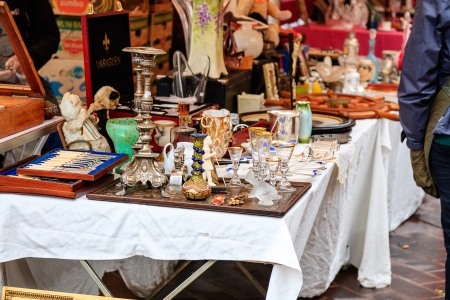 NICE - MAY 21, 2012: The Cours Saleya at the French Riviera famous of several outdoor restaurants and a market which changes as antique market every Monday in Nice in France on May 21, 2012のeditorial素材