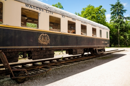 LA FERTE ST AUBIN - JUNE 08: Pullman, famous and luxurious rail wagon from the early twentieth century stands at Orient Express railway station in La Ferte Saint Aubin in France on June 08, 2012のeditorial素材