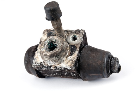 Worn out double piston wheel brake cylinderの写真素材