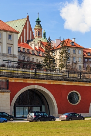 WARSAW - APRIL 13: Townhouses and churches of the Old Town are above the Kubicki Arcades restored in the years 1995 to 2009 years in Warsaw, Poland on April 13, 2013のeditorial素材