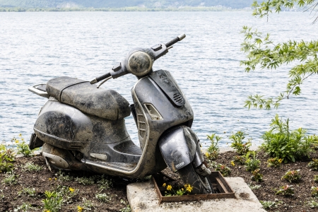MONTREUX - MAY 20: Modern Vespa scooter model, produced since 1946 according to the patent belongs to Italian company Piaggio in Montreux in Switzerland on May 20, 2013のeditorial素材