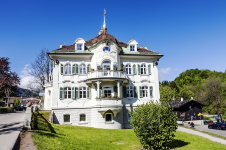 HOHENSCHWANGAU - MAY 18: Villa Jagerhaus a four star hotel built in XIX century, renovated in 1994 contains 12 superior rooms in Bavaria in Hohenschwangau in Germany on May 18, 2013のeditorial素材