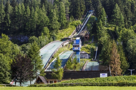 ZAKOPANE - JULY 26  Ski Jumps Complex built in 1950, bears the name of Bronislaw Czech  1908-1944 , Polish 24-times champion in ski competitions in winter sports in Zakopane, Poland on July 26, 2013のeditorial素材