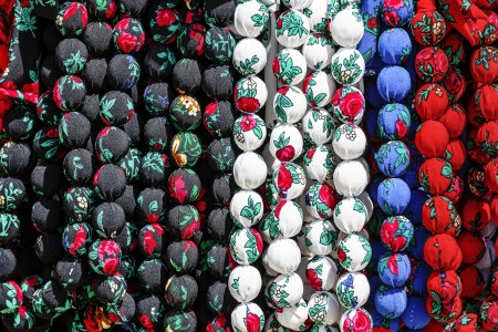 Varicolored beads put for sale at a market in Zakopane