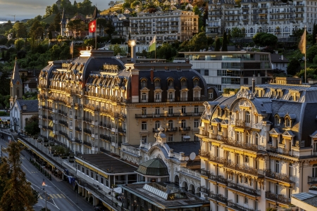 MONTREUX - MAY 22  Fairmont Le Montreux Palace Hotel a five star luxury hotel built in 1906 containing 235 rooms and suites at the Swiss Riviera in Montreux in Switzerland on May 22, 2013のeditorial素材