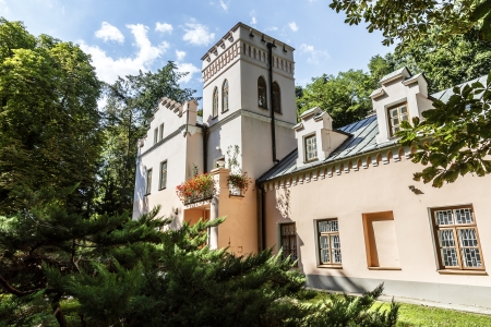 NALECZOW - AUGUST 17  Mansion Town House called Gothic House built in the early 80s of XIX century in the Italian Gothic style in the Spa Park, in Naleczow in Poland on August 17, 2013のeditorial素材