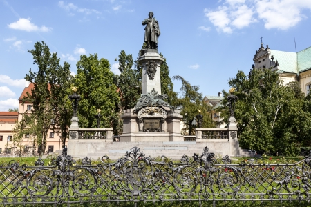 WARSAW - AUGUST 16  Adam Mickiewicz statue by Cyprian Godebski unveiled on December 24, 1898, removed in 1942 by the Germans, once again unveiled January 28, 1950, in Warsaw, Poland on August 16, 2013のeditorial素材