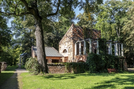 ARKADIA - AUGUST 24  The High Priest  Sanctuary, unique garden pavillon build in XVIII century, made of brick, iron stone and the fragments of antique sculptures in Arkadia, Poland on August 24, 2013のeditorial素材