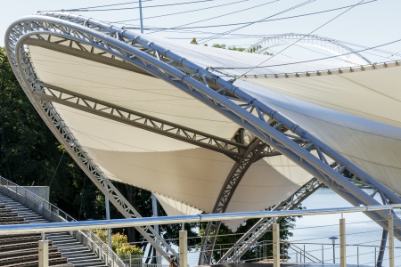 MRAGOWO - SEPTEMBER 05  Detail of the light roof above the stage of amphitheater renovated in July 2012, with 5280 seats for spectators in Mragowo in Poland on September 05, 2013のeditorial素材