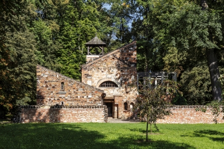 ARKADIA - AUGUST 24  The High Priest  Sanctuary, unique garden pavillon build in XVIII century, made of brick, iron stone and the fragments of antique sculptures in Arkadia, Poland on August 24, 2013のeditorial素材