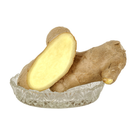 Ginger root in a small glass dishの写真素材