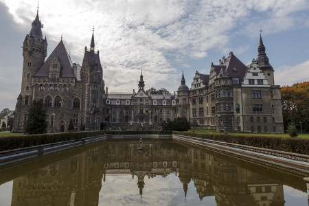 MOSZNA - OCTOBER 09  Moszna Palace, built in the XVII century, extended from 1900 to 1914, Thiele-Winckler Silesian family residence from 1866 to 1945, in Moszna in Poland on October 09, 2013のeditorial素材