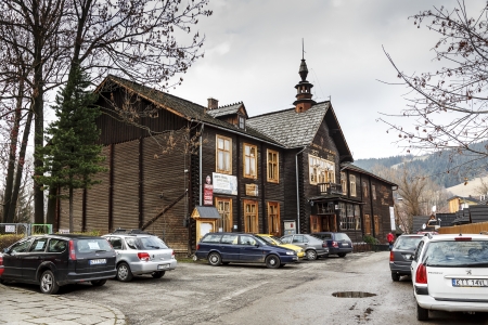 ZAKOPANE - NOVEMBER 15: Wooden building of Technical School of Building Industry built in 1883 and designed by Antoni Luszczkiewicz in Zakopane in Poland on November 15, 2013のeditorial素材