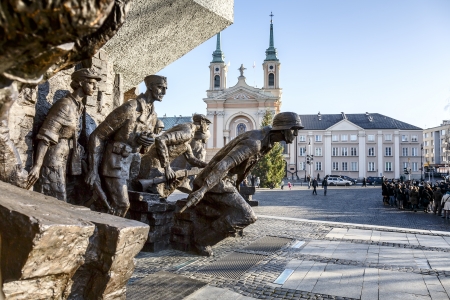 WARSAW - DECEMBER 28  Monument to the 1944 Warsaw Uprising, unveiled on the 01 August 1989, designed by Wincenty Kucma   Jacek Budyna, restored in November 2013, in Warsaw, Poland on December 28, 2013のeditorial素材