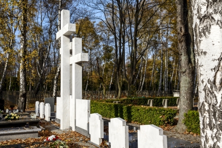 WARSAW - OCTOBER 25  The symbolic grave Sibir Exile made of white stone, unveiled and dedicated on September 24, 2010 at Powazki Military Cemetery in Warsaw in Poland on October 25, 2013のeditorial素材