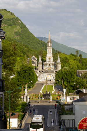 LOURDES, FRANCE - JUNE 06, 2012  The Basilica of our Lady of the Rosary, designed by architect Leopold Hardy, completed in 1899, consecrated in 1901, of a capacity of 1500 worshippersのeditorial素材