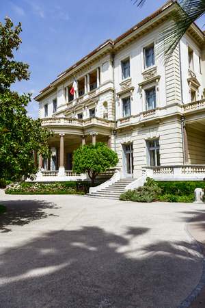 NICE, FRANCE - MAY 21, 2014  The Massena Palace Museum of Art and History, one of the main sights along Promenade des Anglais, built between 1898 and 1901 by the design of Hans-Georg Terslingのeditorial素材