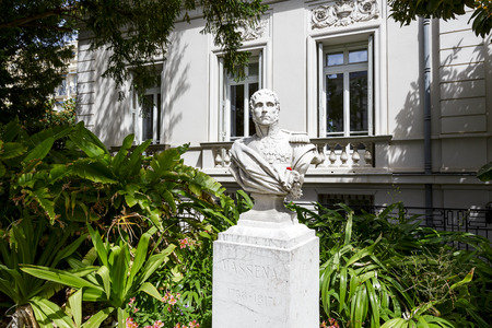 NICE, FRANCE - MAY 21, 2014  Statue to Massena in the gardens of his former estate  Marshal Andre Massena 1758-1817 Duke of Rivoli, one of the most talented marshals of Napoleonのeditorial素材