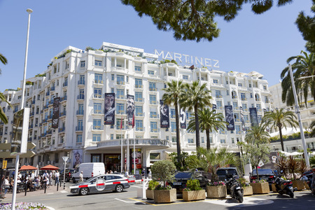 CANNES, FRANCE-MAY 14  Grand Hyatt Cannes Hotel Martinez, located in a prime point on the Boulevard de La Croisette, overlooking the Bay of Cannes and the Mediterranean Sea, offers 409 guestroomsのeditorial素材