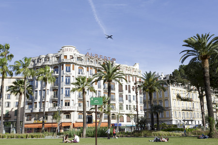 NICE, FRANCE - MAY 11, 2014  Hotel Albert 1er, unique location in the heart of Nice, close to the Promenade des Anglais and the Massena Place, offers 72 comfortable and spacious roomsのeditorial素材