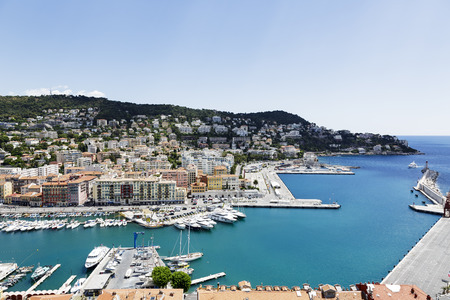 NICE, FRANCE - MAY 15, 2014  Port Lympia also called Old Harbor built on the outskirts of the city in 1750, with an area of 127,500 sqm at water level, acts as commercial port, marina and fishing portのeditorial素材
