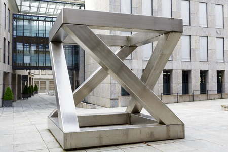 VADUZ, LIECHTENSTEIN - MAY 10, 2014  Z-cube sculpture  1997  made of chrome-plated nickel steel by sculptor Georg Malin, born in 1926 in Mauren  Liechtenstein のeditorial素材
