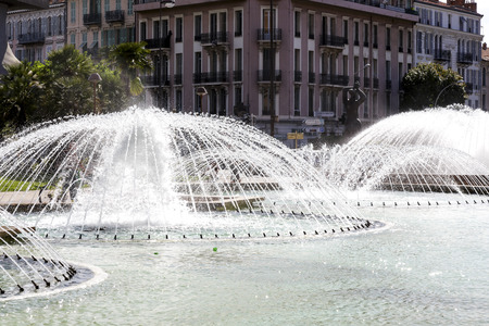 NICE, FRANCE - MAY 11, 2014  Fountain located at L Esplanade Francis Giordan, on the area 1 7 hectares in the vicinity of the Acropolis, between Port de Nice and Vieux Nice, inaugurated in 1984のeditorial素材