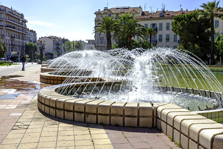 NICE, FRANCE - MAY 18, 2014: Fountain located at L Esplanade Francis Giordan, on the area 1.7 hectares in the vicinity of the Acropolis, between Port de Nice and Vieux Nice, inaugurated in 1984のeditorial素材