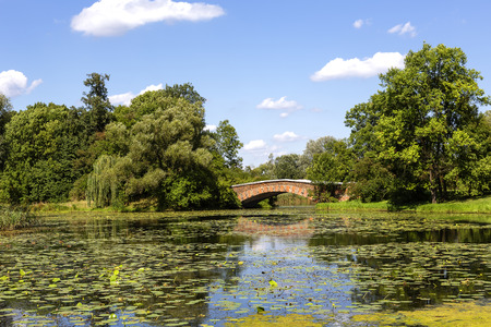WARSAW, POLAND - AUGUST 20, 2014: Lake, Jezioro Wilanowskie seen from the garden built in the 2nd half of the 17th century and belonging to the suburban residence of King Jan III Sobieskiのeditorial素材