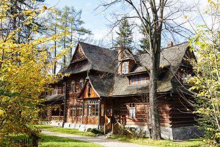 ZAKOPANE, POLAND - OCTOBER 16, 2014: Koliba, first house built in the years 1892-1893 in the Zakopane style designed by Stanislaw Witkiewicz, at present Zakopane Style Museumのeditorial素材