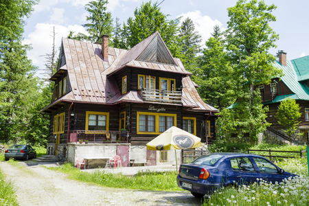 ZAKOPANE, POLAND - JUNE 12, 2015: Villa named Lucylla, made of wood, built approx. 1927, listed in the municipal register of architectural heritageのeditorial素材