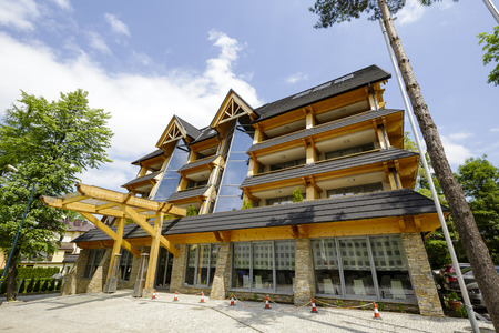 ZAKOPANE, POLAND - JUNE 10, 2015: Five-star luxury hotel named Rysy, located almost in the downtown, offers 23 modernly furnished and spacious roomsのeditorial素材