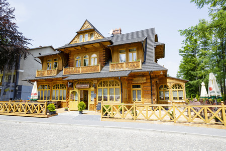ZAKOPANE, POLAND - JUNE 09, 2015: Konstantynowka, wooden villa built in 1900 by the project of Stanislaw Witkiewicz, in this recently renovated, historic building, nowadays operates restaurantのeditorial素材