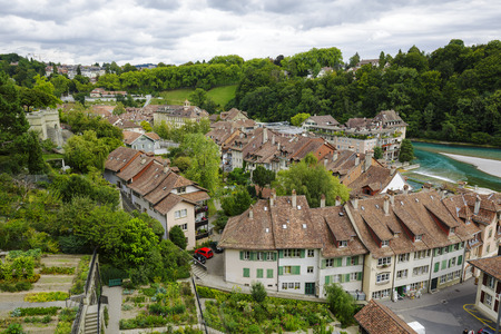 BERN, SWITZERLAND - SEPTEMBER 05, 2015: Cityscape view of the city and the river Aare. Bern with a population of approx. 140000 citizens it is the fourth most populous city in Switzerlandのeditorial素材