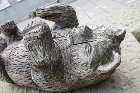 BERN, SWITZERLAND - SEPTEMBER 06, 2015: The bear is the symbol of Bern. A wooden sculpture in the bear pit replaces those what live here. It is for the period of their living space modernization onlyのeditorial素材