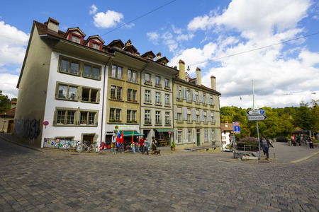 BERN, SWITZERLAND - SEPTEMBER 06, 2015: Townhouses of the old town. Bern with a population of...