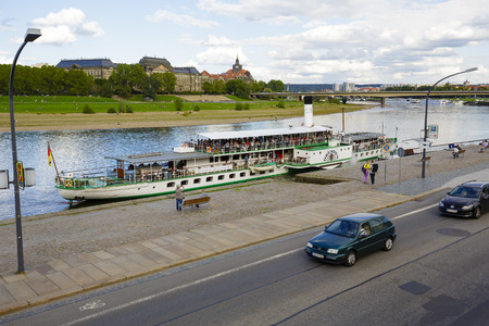 DRESDEN, GERMANY - SEPTEMBER 19, 2015: Steamer Dresden 1926 on waters of the Elbe. damaged by fire in 1946, then in 1949 refurbished returned to service, reconditioned in 1993のeditorial素材