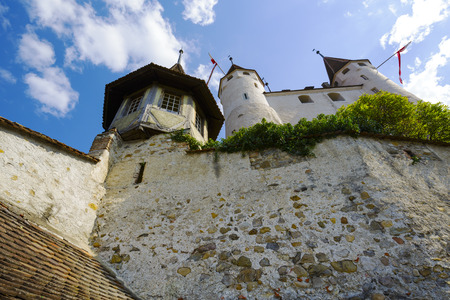 THUN, SWITZERLAND - SEPTEMBER 08, 2015: The famous Castle towering over the hill. The castle was built in the 12th century, nowadays it houses the Thun Castle museumのeditorial素材