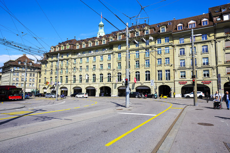 BERN, SWITZERLAND - SEPTEMBER 13, 2015: Hotel Schweizerhof shows the beauty of its architecture. This five-star hotel was renovated in 2011のeditorial素材