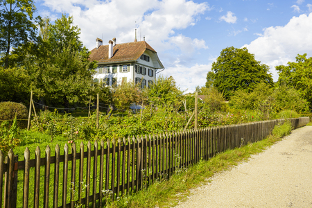 BERN, SWITZERLAND - SEPTEMBER 17, 2015: Wittigkofen Palace, the first time documented in the 13th century, placed near Murifeld, was originally built as a residence for a farmのeditorial素材
