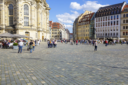 DRESDEN, GERMANY - SEPTEMBER 19, 2015: General view of the New Market Square Neumarkt, the central and culturally significant section of the inner city, it is a place often visited by many touristsのeditorial素材