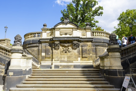 DRESDEN, GERMANY - SEPTEMBER 20, 2015: Stone staircase from Georg-Treu-Platz to famous Bruehl Terrace, the favourite inner-city place for walkersのeditorial素材