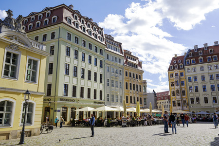 DRESDEN, GERMANY - SEPTEMBER 19, 2015: General view of the New Market Square Neumarkt, the central and culturally significant section of the inner city, it is a place often visited by many touristsのeditorial素材
