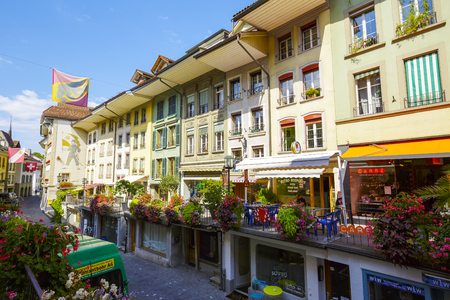 THUN, SWITZERLAND - SEPTEMBER 08, 2015: A general view of one of the picturesque streets of the city of Thun with a population of approx. 45000 residents, it is a city located in the Canton of Bernのeditorial素材