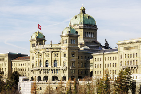 BERN, SWITZERLAND - DECEMBER 22, 2015: The Federal Palace, it is the seat of Federal Parliament Swiss Federal Assembly, The Federal Council is housed here as wellのeditorial素材